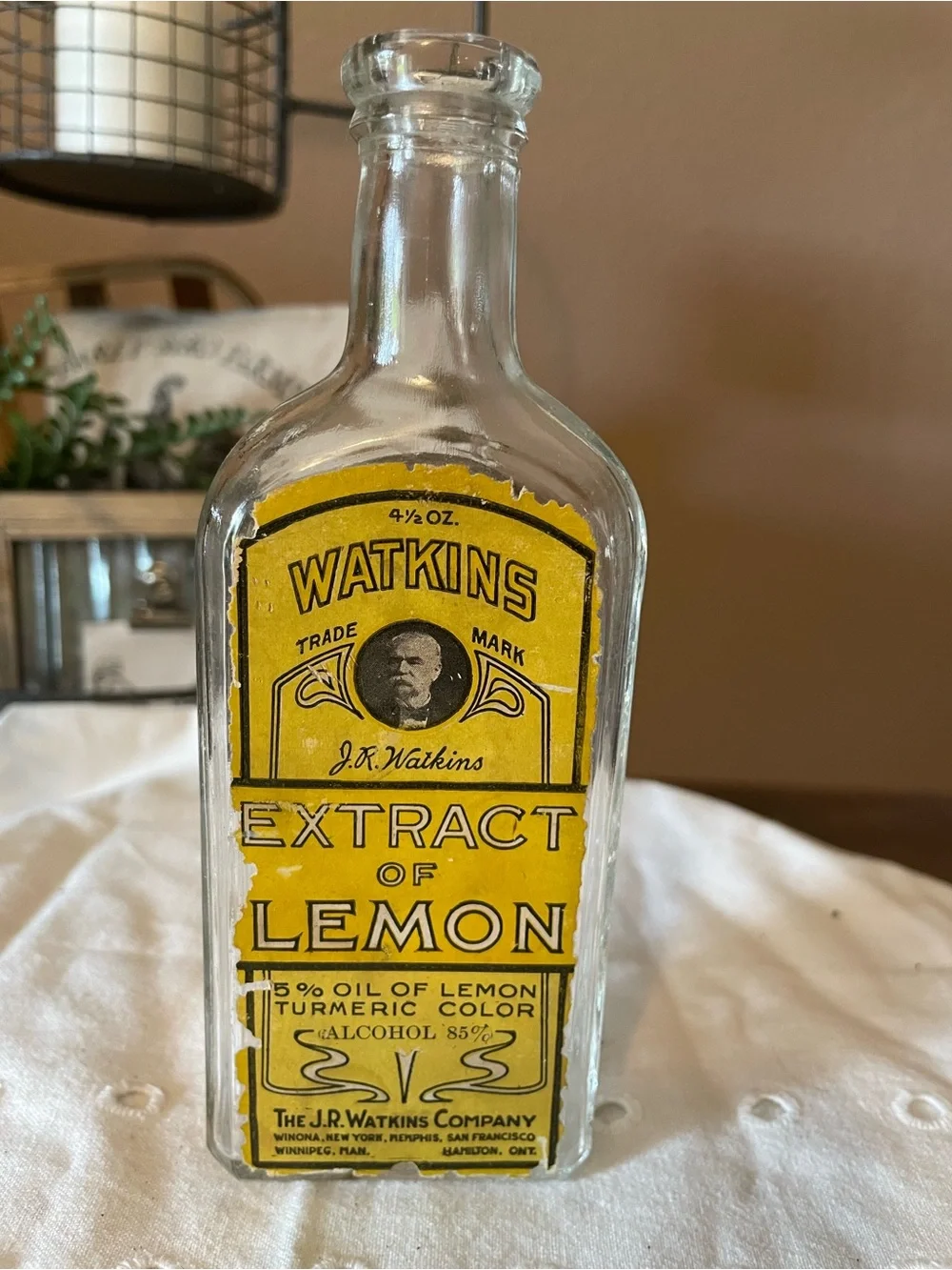 Vintage Yellow Lemon Extract Bottle - Farmhouse Home Accent